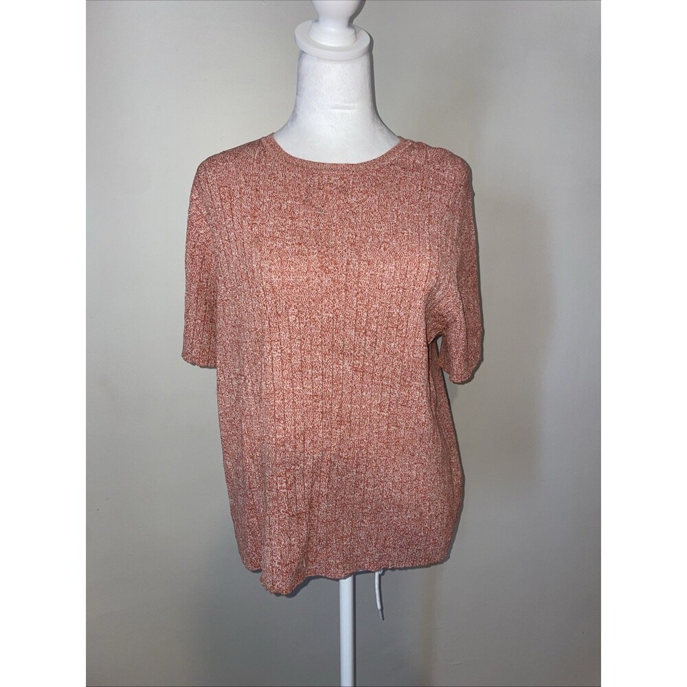 Seed Heritage Ribbed Knit Top Marled Rose Pink Short Sleeve Crew Neck Size M